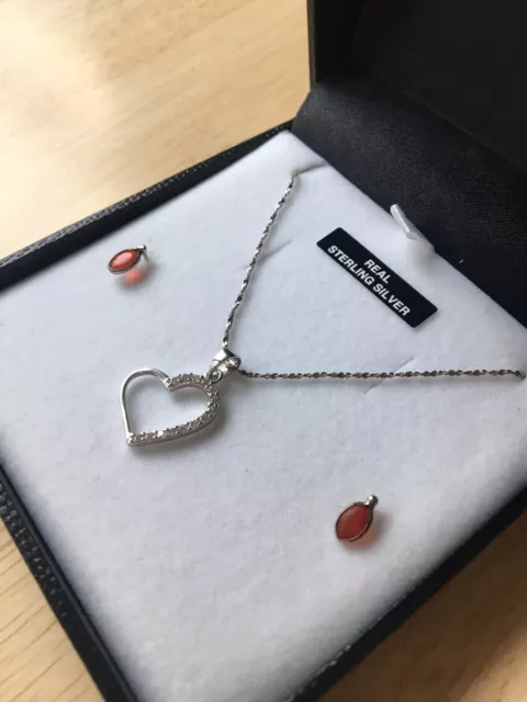 WARREN JAMES STERLING Silver Heart Necklace and Garnet Red Stud Earrings 16.99 PicClick UK