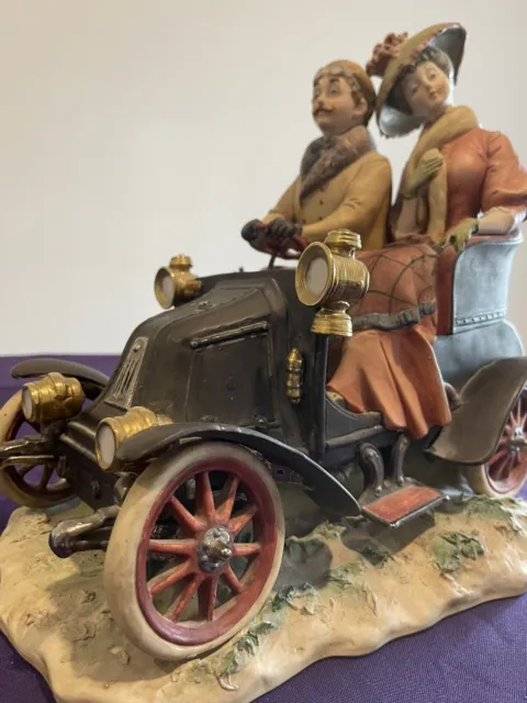 Vintage Capodimonte Horseless Carriage Porcelain Auto Figurine 3245 Signed PUCCI