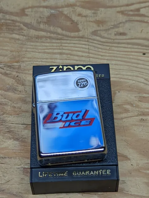 Zippo Budweiser Bud Ice Beer High Polish Chrome Finish 1996 Lighter