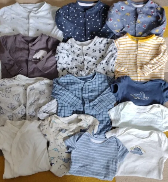 Baby Boys Bundle Of 8 Sleepsuits & 6 Vests 3-6 Months