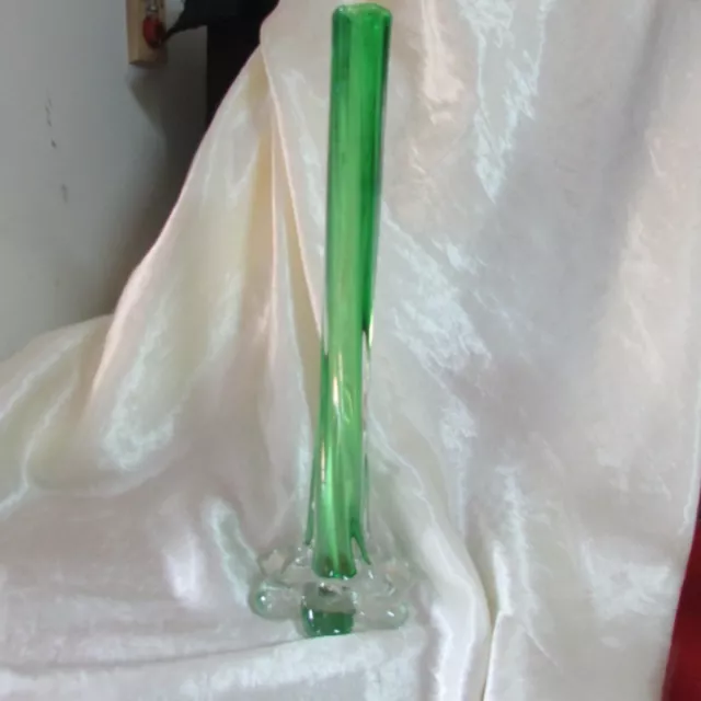 Vintage Green Art Glass Elephant Foot Vase