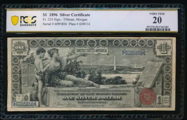 AC Fr 224 1896 $1 Silver Certificate EDUCATIONAL PCGS 20 comment