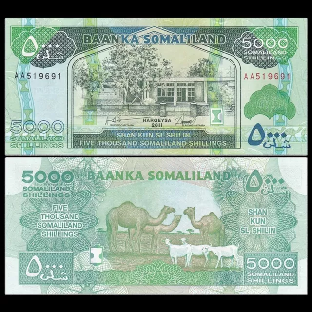 Somaliland 5000 Shillings, 2011, P-21, prefixAA, UNC