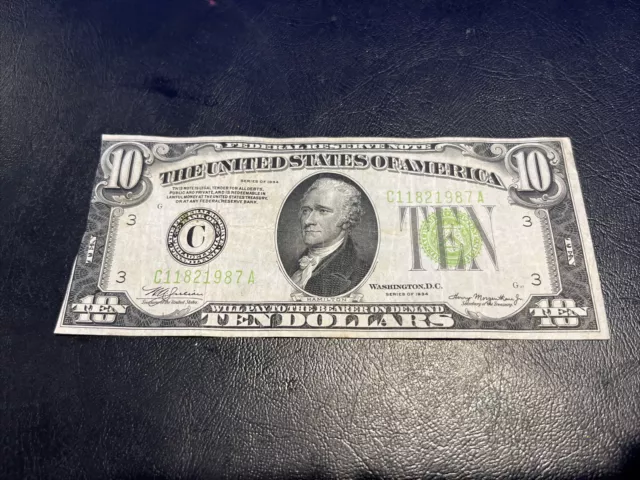 1934A Ten Dollar Bill • $10 Green Seal Note • Damaged • C11821987A