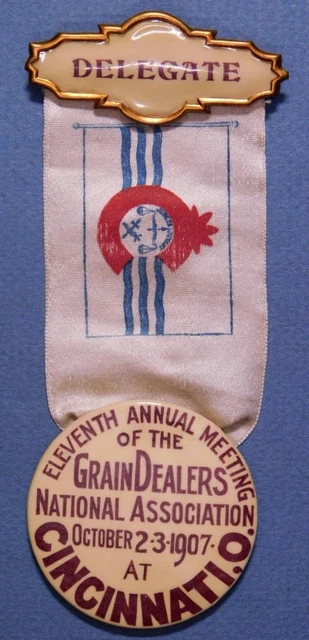 1907 Grain Dealers Nalt Asso 11th Annual Meet Delegate Celluloid Pin/Ribbon 20-6