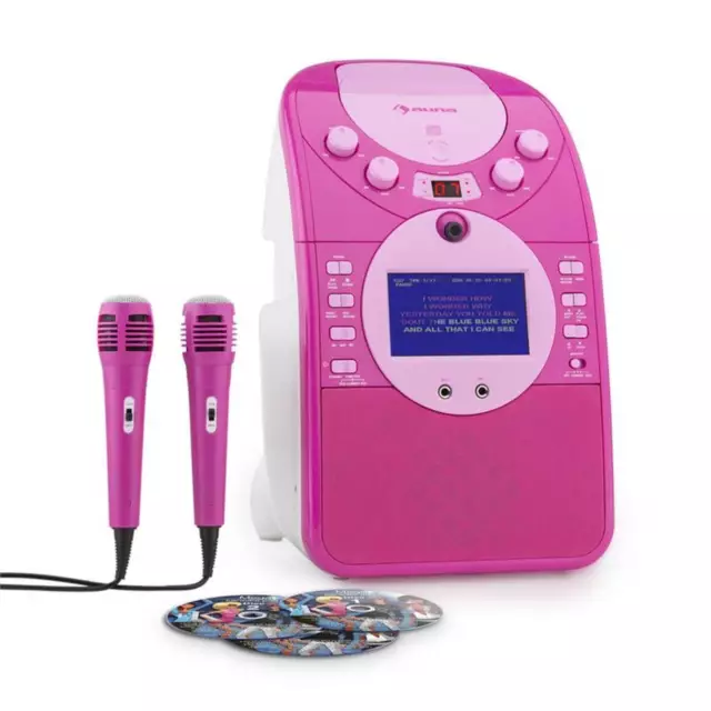 (B-Ware) Karaoke Anlage Musik Girl Party Mp3 Cd+G Player Usb Mikro Set Pink