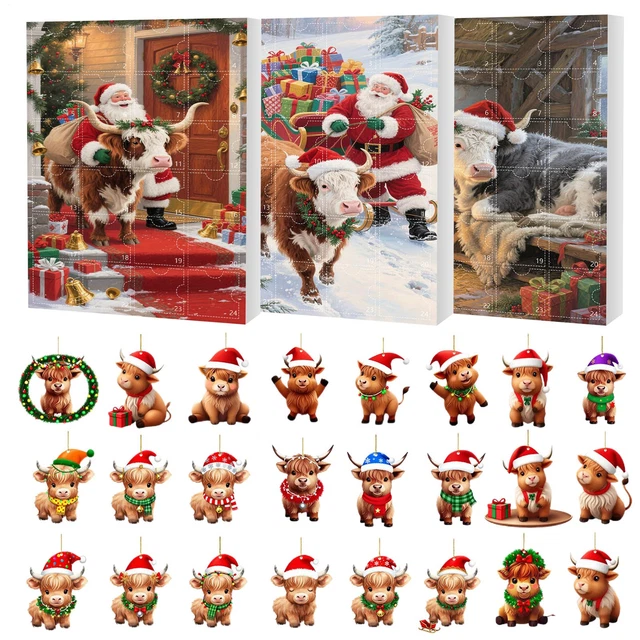 Highland Cow Adventskalender 2025 - 24 Süße Hochlandrind Anhänger Für Weihnachtsbaum & Deko