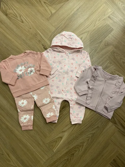 Baby Girl Tracksuit/Romper Bundle Pink/Purple/Rainbow 6-9 Months