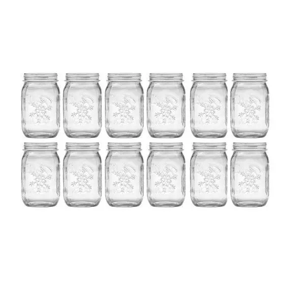 Ball Winter Collection Snowflake Pint Regular Mouth Canning Jar, Bulk, 12 Jars