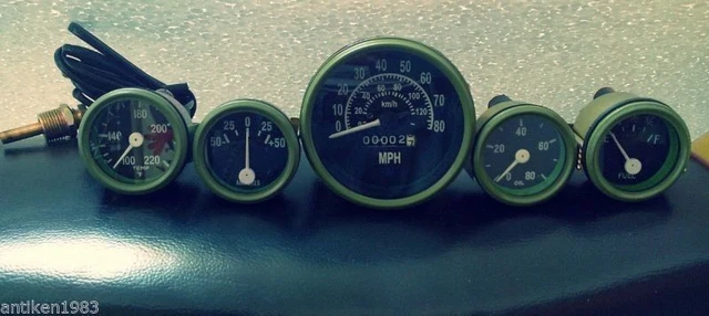 24V Willys Jeep M38 1952 Gauges Kit with Speedometer - Olive Green Bezel