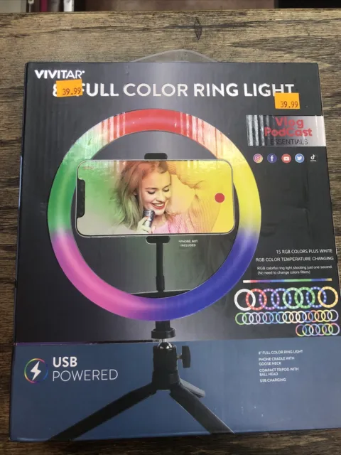 Vivitar 8 inch Full Color Ring Light Brand New Open Box. Works Great