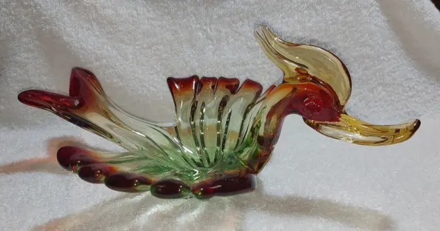 Stunning Large Vintage Murano End Of Day Glass Duck Style Trinket Or Candy Dish