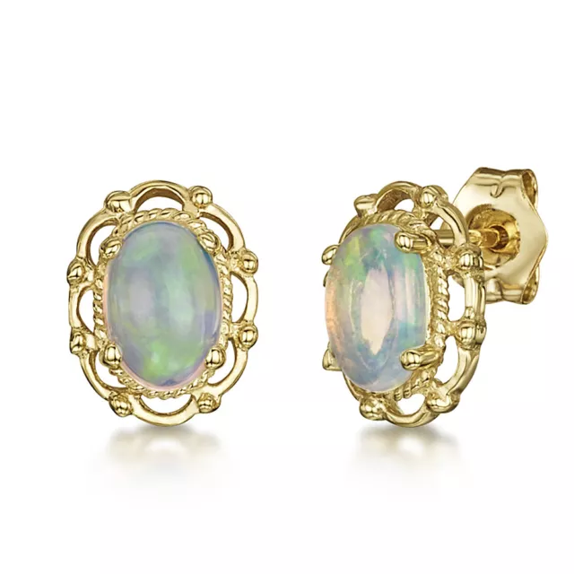 9ct Yellow Gold Opal Stud Earrings