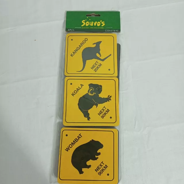 Australia Made Drink Coaster Mat Australian Animal Roadsign Souvenir Set Of 6