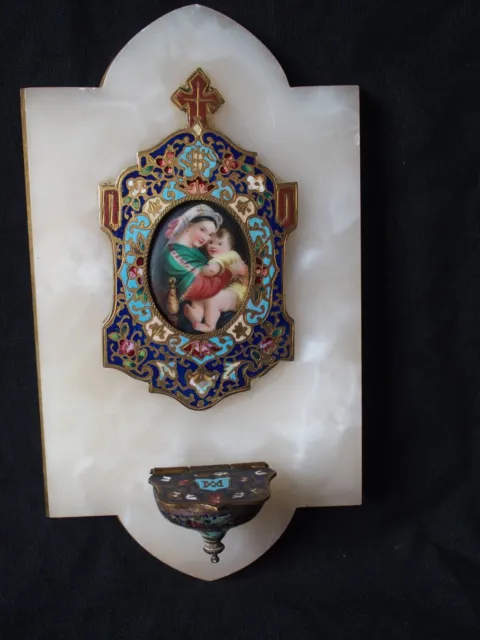 ancien benitier en email cloisonné /objet religieux