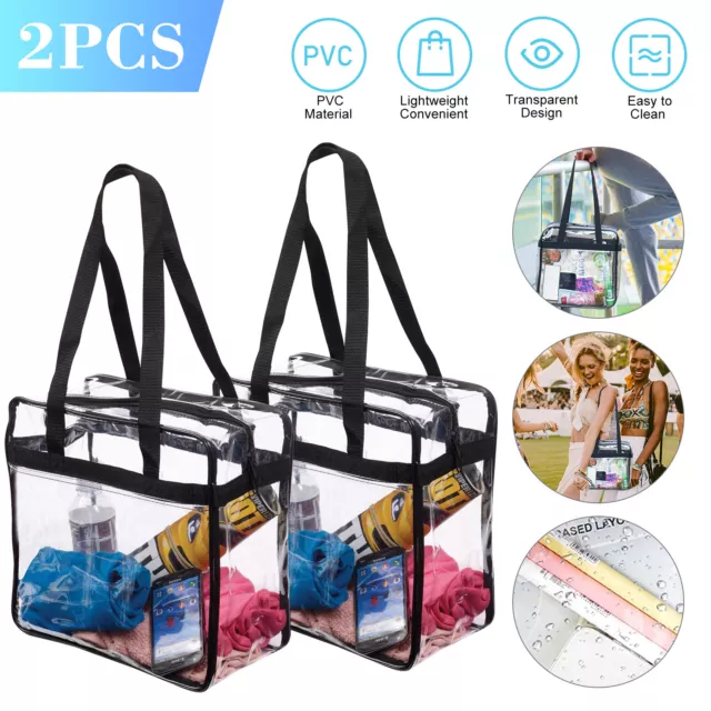2x Clear PVC Tote Bag Women Large Transparent Handbag Zip Purse Stadium Security