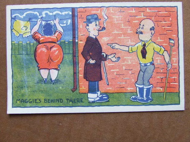 Fat Lady's Bottom Joke. Naughty 1940's postcard from Unique.