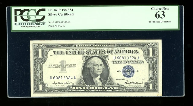 DBR 1957 Silver Fr. 1619 UA Block PCGS 63 Serial U60813324A