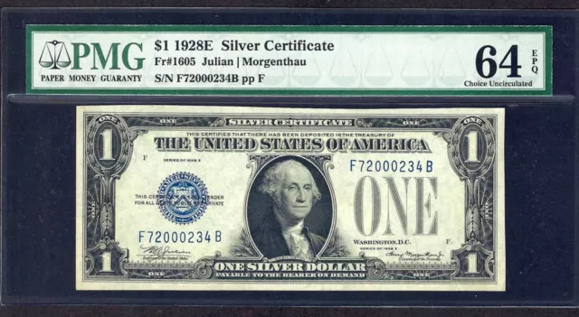🇺🇸 Key Note 1928E $1 S/C ♚♚Julian & Morgenthau♚♚ Pmg Ch Unc 64 Epq Very Rare!!