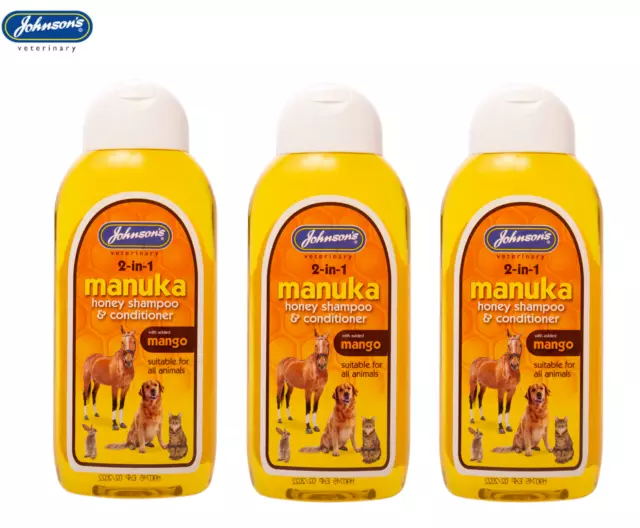 Johnsons Veterinary Manuka Honey 2 In 1 Dog Puppy Cat Small Animal Shampoo 400Ml