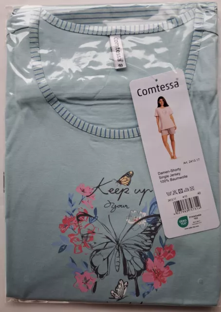 COMTESSA Damen Schlafanzug kurz Größe M/40 Pyjama Kurzarm blau Shorty 241317