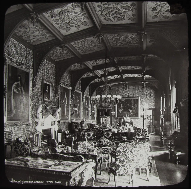 Glass Magic Lantern Slide NEWSTEAD ABBEY DRAWING ROOM C1890 VICTORIAN PHOTO