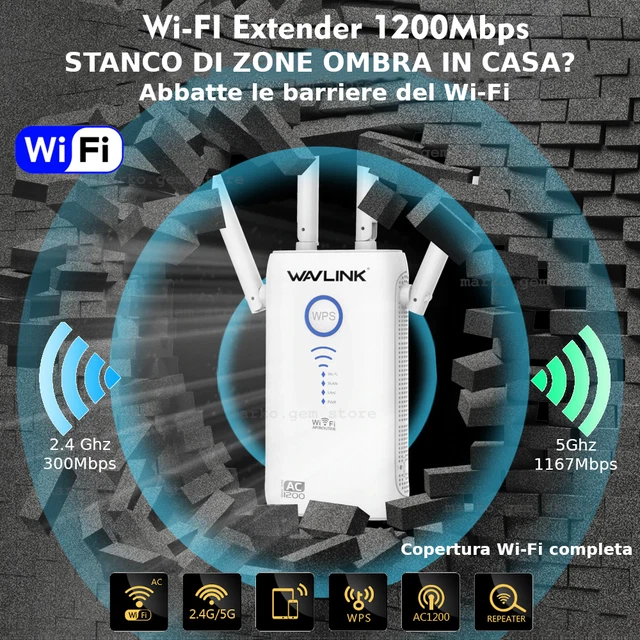 Ripetitore WiFi 1200Mbps Dual Band 2025: Amplificatore Segnale, 5GHz E 2.4GHz, Configurazione WPS