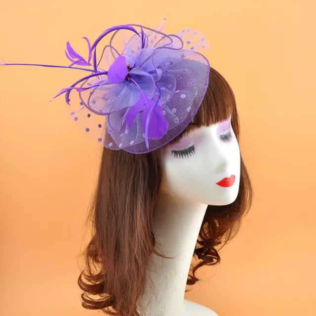 Flower Mesh Feather Hair Hat Fascinator Clip Wedding Royal Ascot Formal Accesso