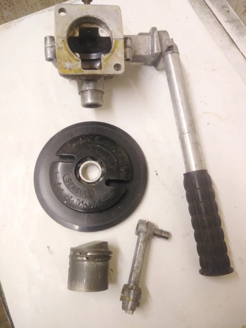 Seagull Outboard Spares. Piston, Conrod, Crankcases, Tiller & Starter Pulley.