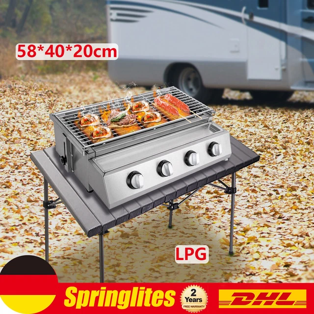 Edelstahl-Brenner Gasgrill Gasbräter 4-flammig LPG Gastro BBQ Tischgrill NEU DHL