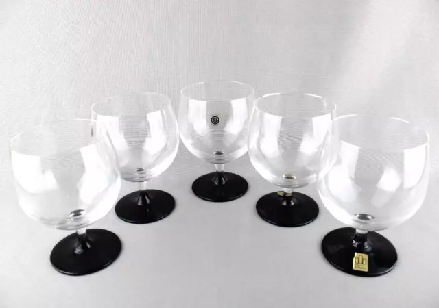 GOBLET GLASS Set Servizio 5x Bicchieri in vetro di cristallo Base nera VINTAGE