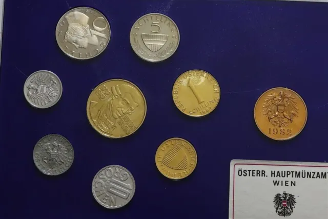 1982 Austria Mint Proof Set 8 Coin 1 Vienna Mint Token Rare Beauty