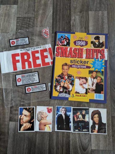 SMASH HITS Sticker Collection Album - 1990 - Panini- with 5 Unstuck Stickers