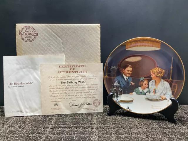 1984 Norman Rockwell Collectors Plate "The Birthday Wish" w/ COA Edwin Knowles