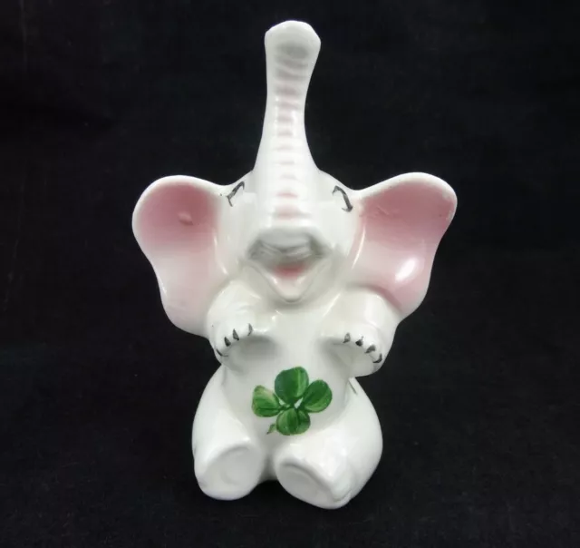 4" Vintage Elephant Pie Vent "Bird" Lucky Four Leaf Clover Trunk Up Ceramic