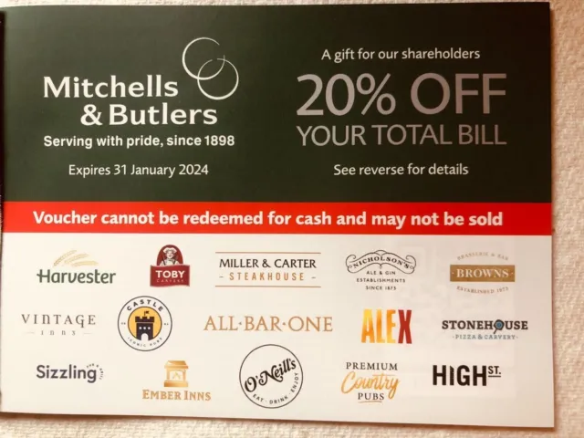 Mitchells & Butlers Discount Vouchers X2
