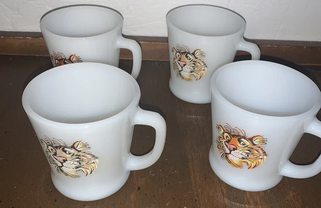 VTG Esso Tiger Anchor Hocking Fire King D Handle Mug Milk Glass USA-lot Of (4)