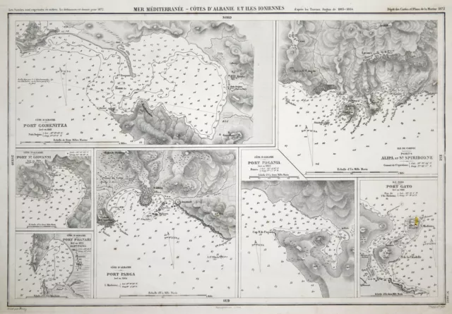 Griechenland Korfu Paxo Albanien Original Heliogravüre Landkarte Hemerg 1872
