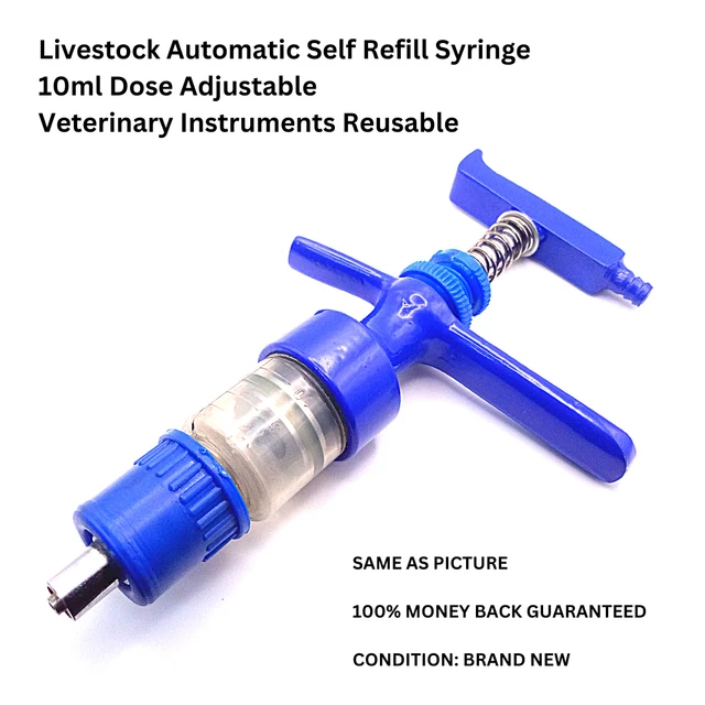 Jeringa de recarga automática para ganado, dosis ajustable de 10 ml,...