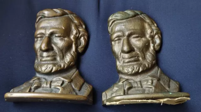 Vintage President Abraham Lincoln Bust Bookends Brass Color - Pair of 2