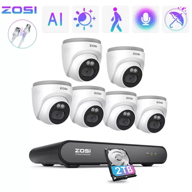 ZOSI 8CH 3K NVR 4MP 2.5K PoE IP Security Alarm Playback Camera System Wide Angle