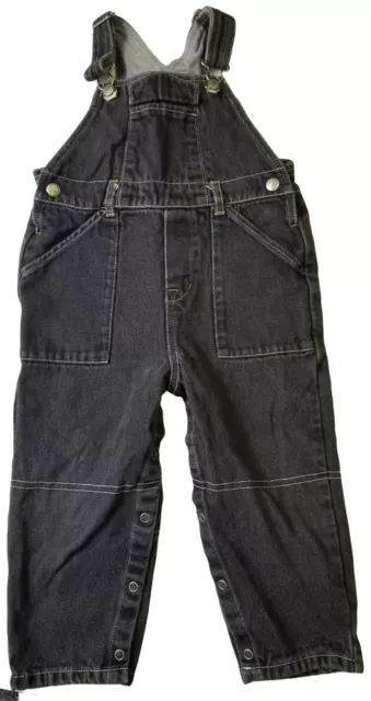 BABY GAP Baby Boy's size 2 XL Black Denim Gray Lined OVERALLS Adjustable Straps