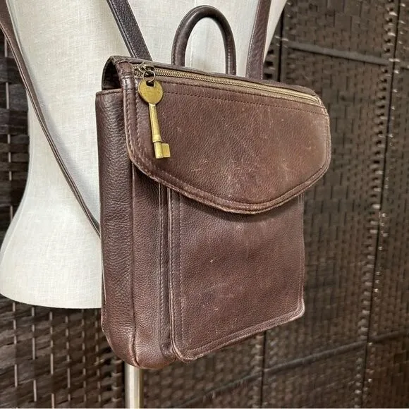 Fossil Vintage brown genuine leather backpack purse distressed adjustable