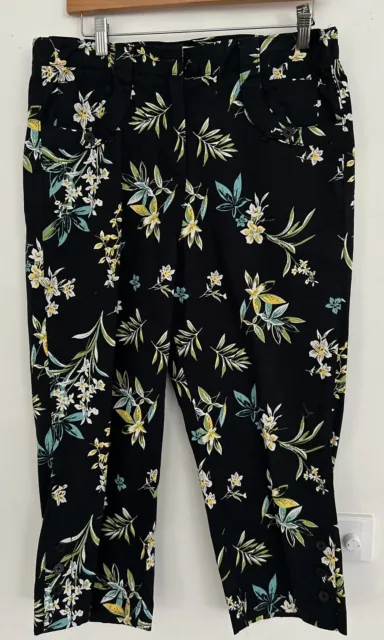 Victoria Hill Floral Dress Pants Cropped Button Accents Pockets Size 12