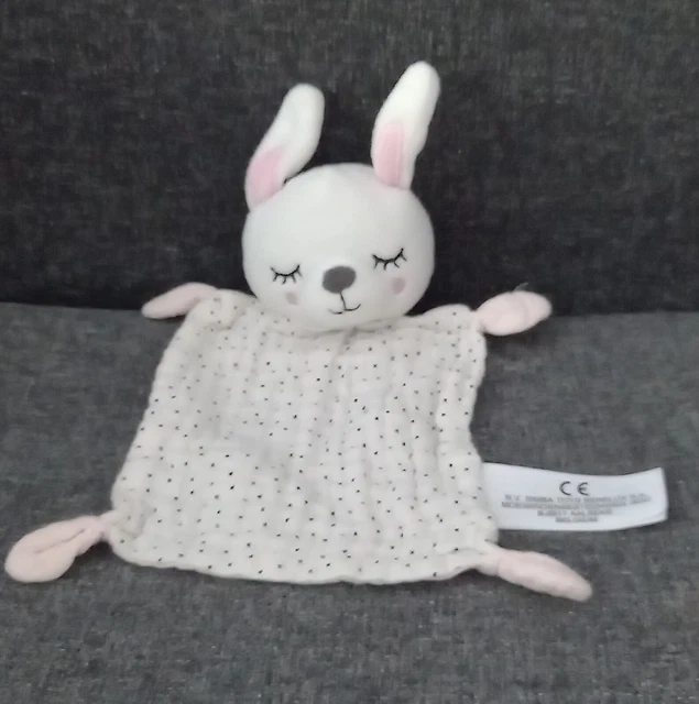 B3 Doudou peluche lapin blanc Rose Simba Toy yeux dormeurs Plat