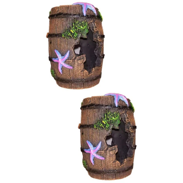 2 PC Fish Tank Decoration Resin Barrel Ornament Shrimp Hiding Cave