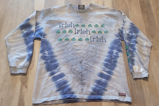 Vintage Vtg JanSport NOTRE DAME FIGHTING IRISH L Long Sleeve T Shirt Tie Dye