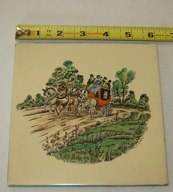 Vintage "The Campbell Tile Co. Ltd" 6X6 English Tile W/Coaching Scene Exc. Cond.