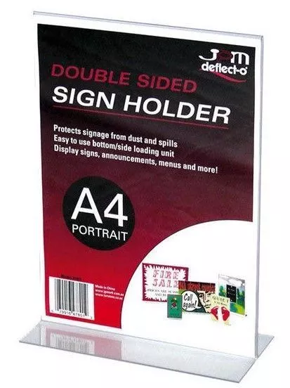 A4 PORTRAIT Deflect-o Double Sided T-Shape Sign Holder 1-12 units 47801