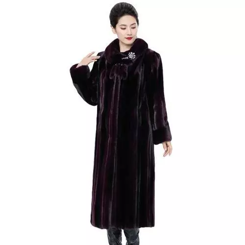 Ladies Real Mink Fur Coat Womens Warm Fashion Overknee Fur Overcoats Snow Size L